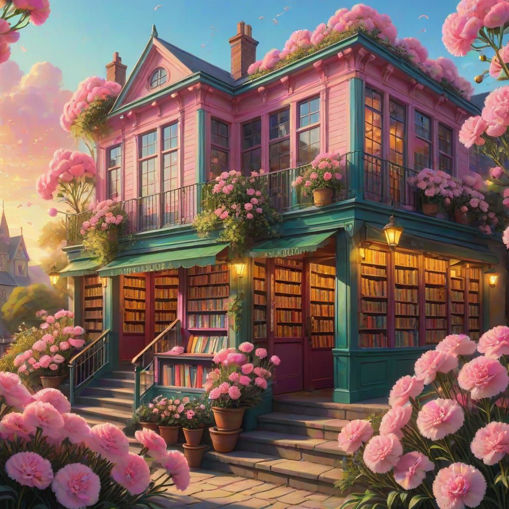 Whimsical Fantasy Bookstore Blooms in Vibrant Colors