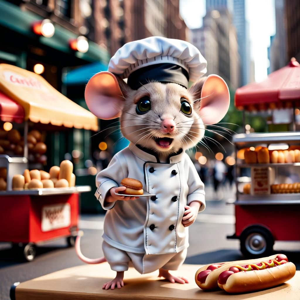 Adorable Mouse Chef Selling Hot Dogs in New York