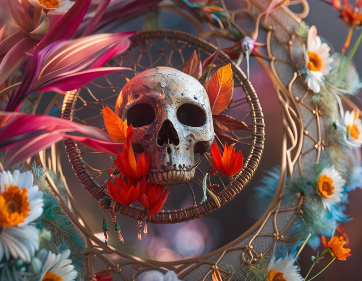 Roses, Skull, Raven Portrait in Dark Fantasy Style