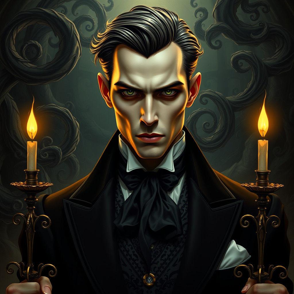 Hauntingly Handsome Gothic Man in Victorian Shadows