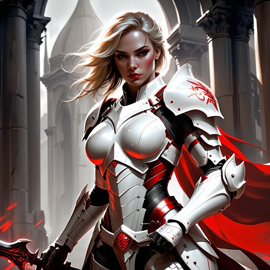 Epic Female Paladin in White Armor