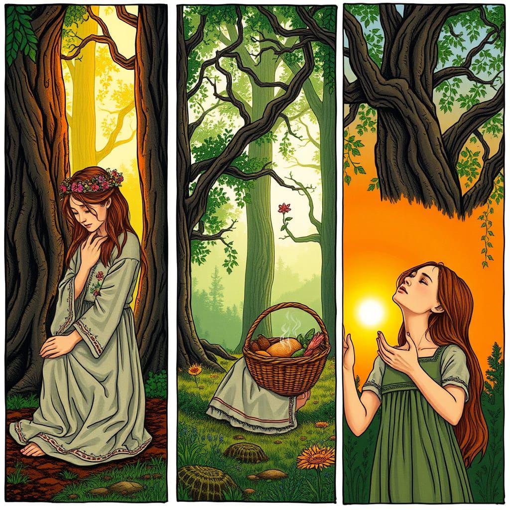 Earth Goddess of Baltic Mythology in a Folk Art Style