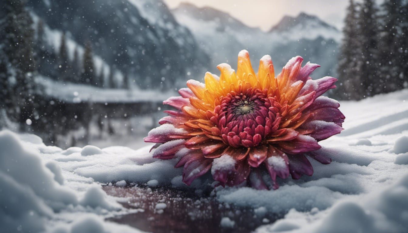 Realistic Flower Blooms Through Melting Snow