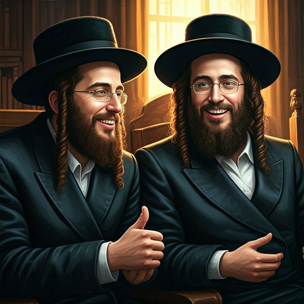 Young Hasidic Men in Lively Discussion, Digital Art