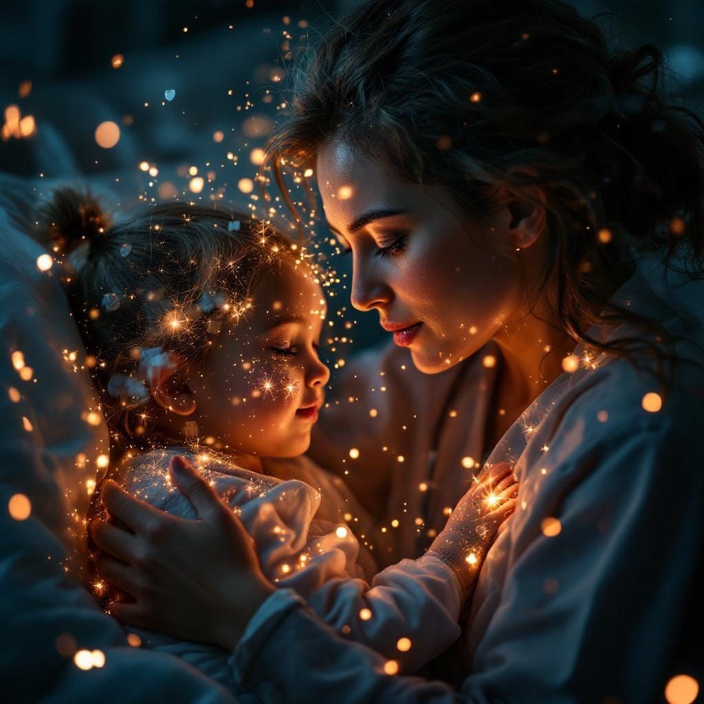 Nurse Comforting Child in Rose-Gold Hues