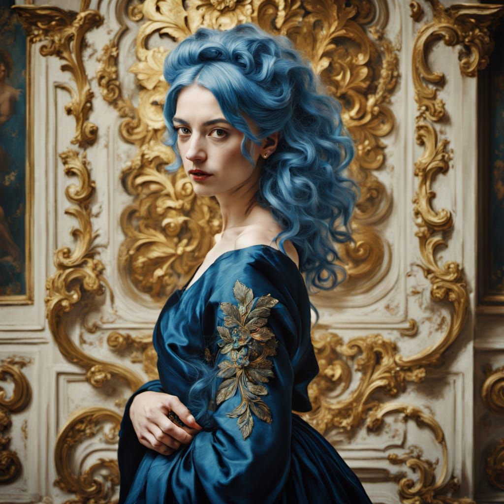 Baroque Portrait of Woman in Silk Gown with Chiaroscuro Ligh...