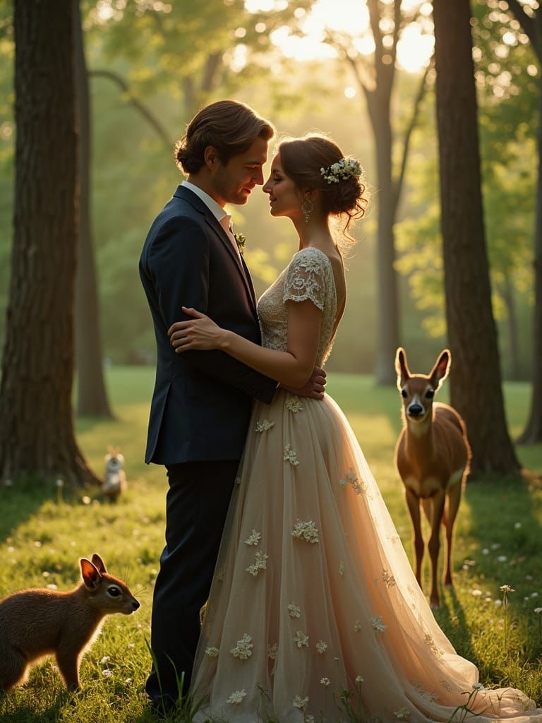 Ethereal Moment of Intimate Connection in Enchanted Forest