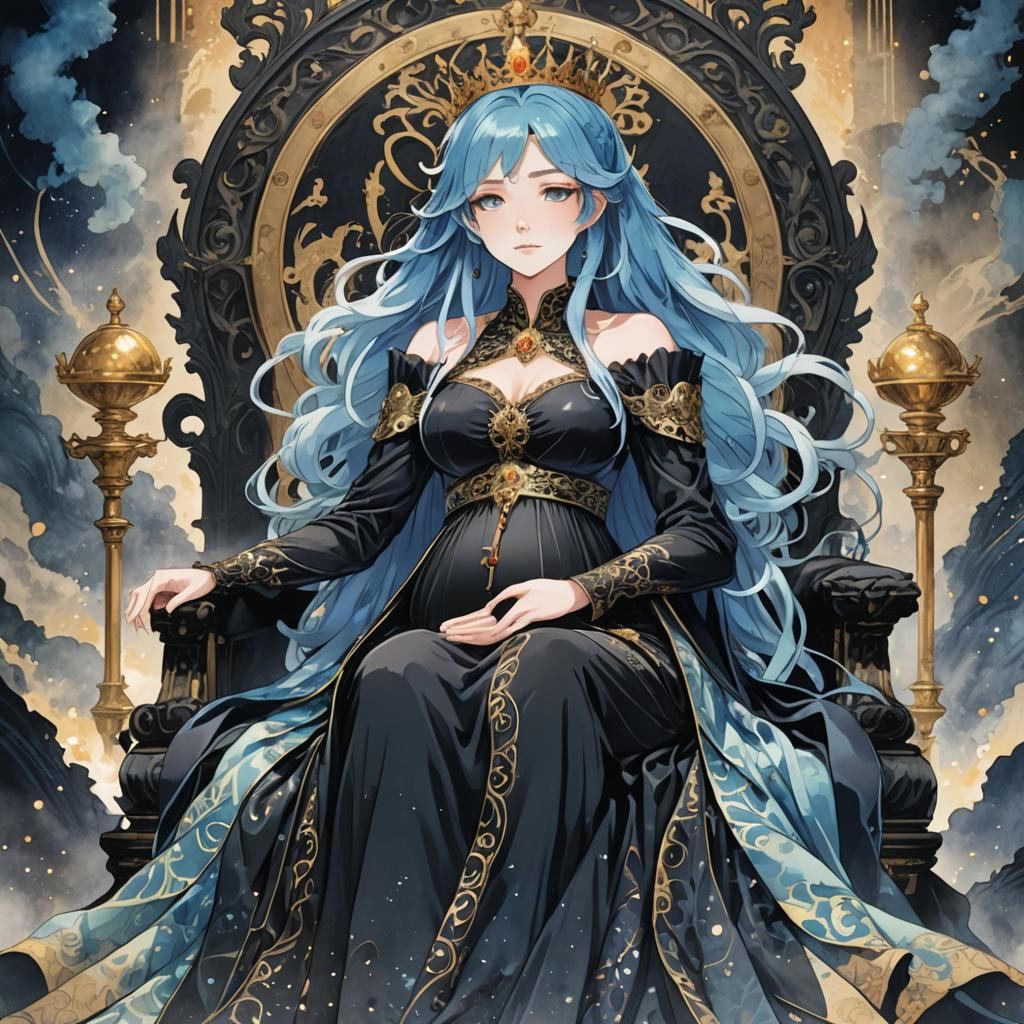 Anime Queen with Blue Hair in Watercolor Style