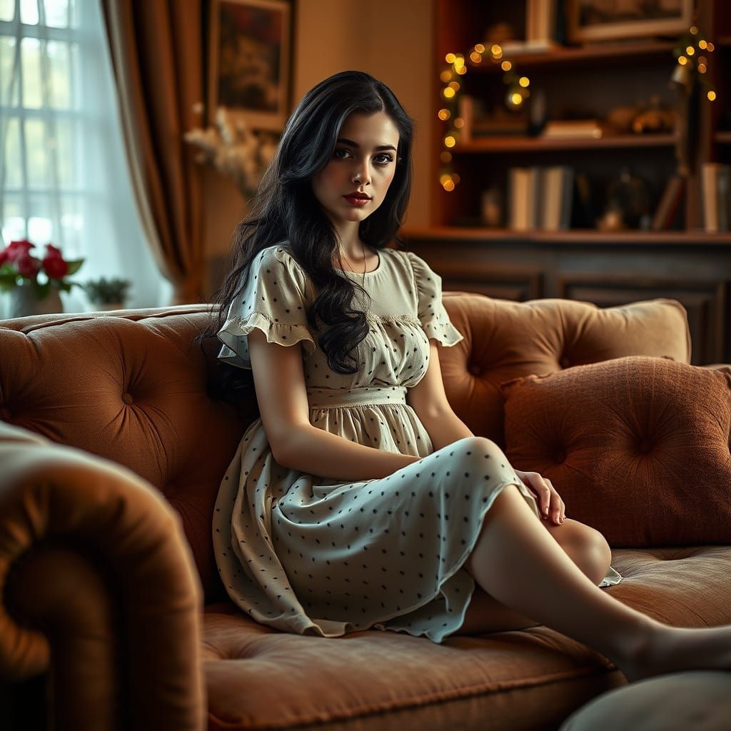 Cozy Home Portrait of a Girl in Polka Dots