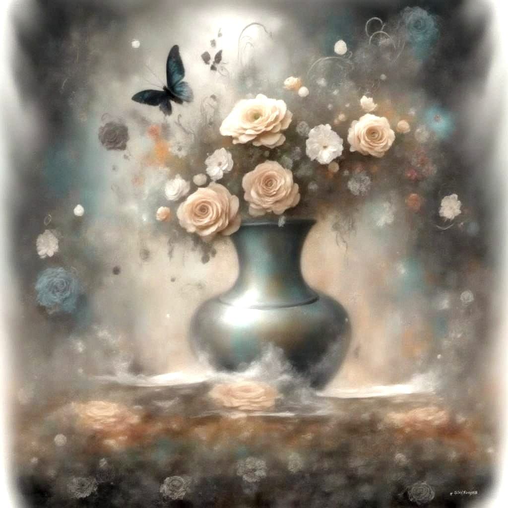 Baroque Dining Scene with Floral Bouquet