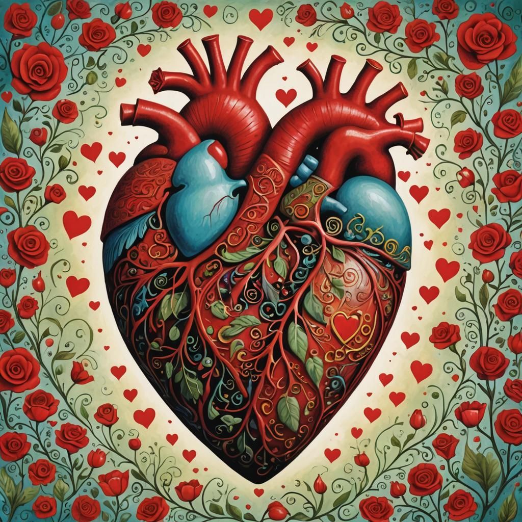 Surreal Heart with Guilt Designs in Engelbreit Style