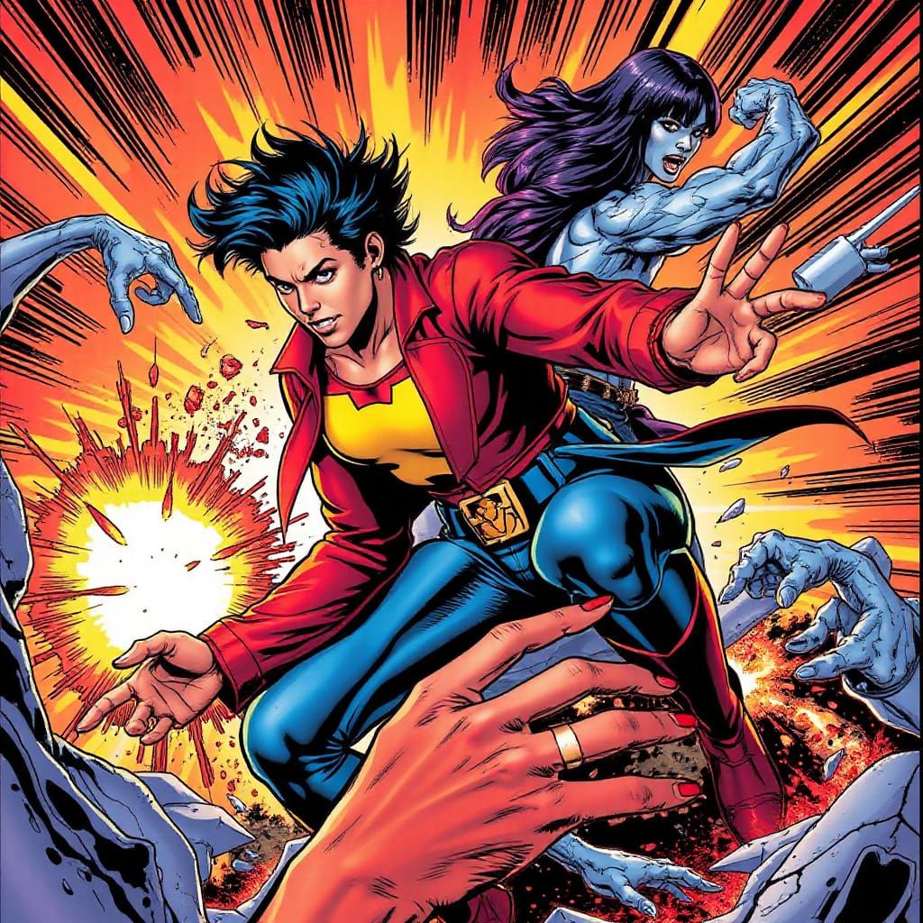 Explosive Comic Book Illustration with Dynamic Energy