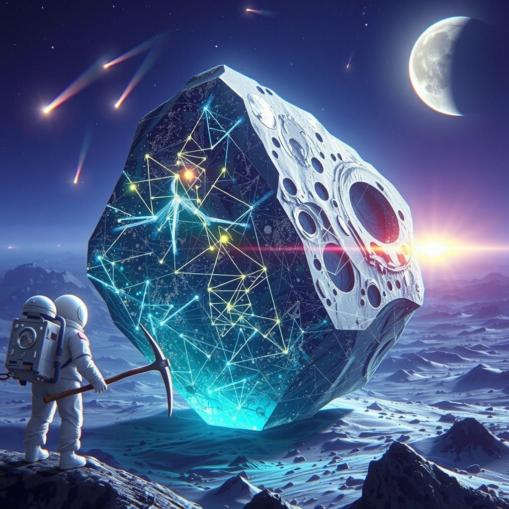 Astronaut and Synthwave Moon Rock Discovery