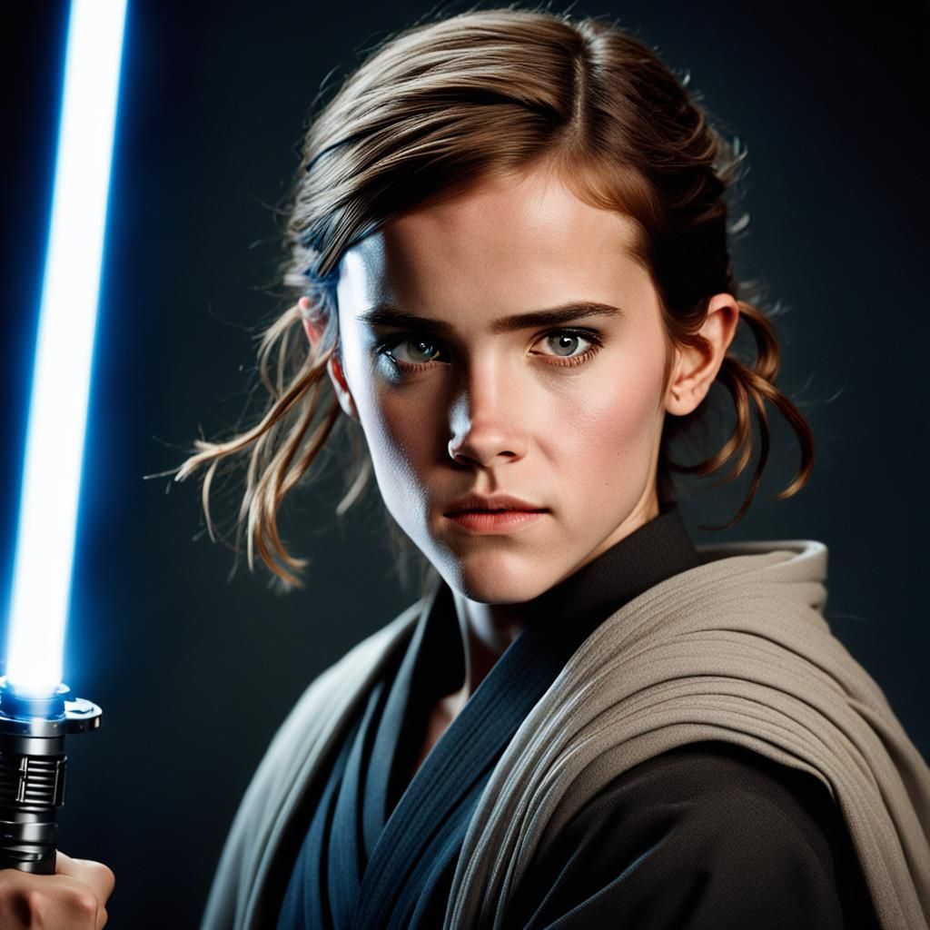 Woman Lightsaber Duel: Professional Studio Portrait
