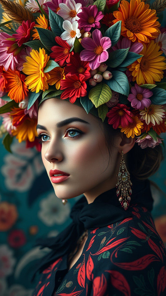 Elegant Woman in Floral Hat: Hyperrealistic Close-Up