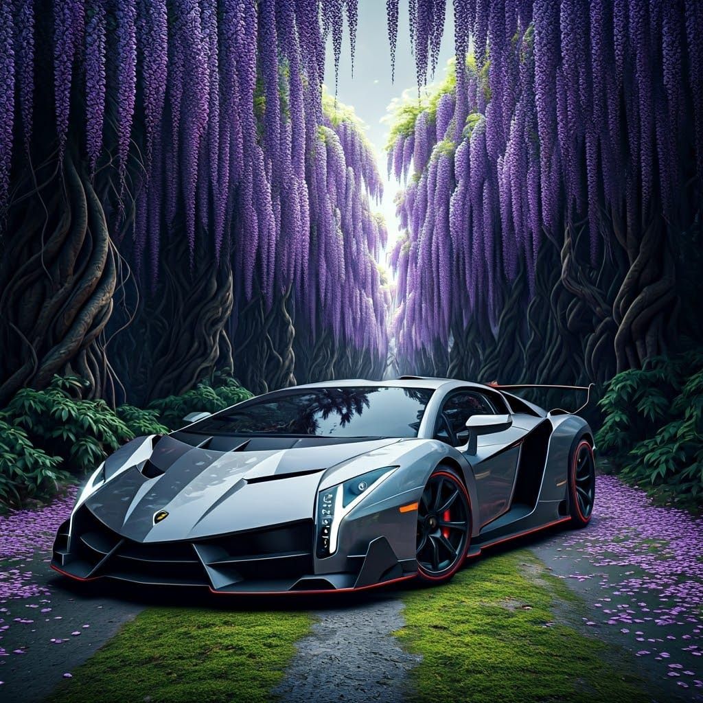 Lamborghini Veneno in Enchanted Wisteria Forest