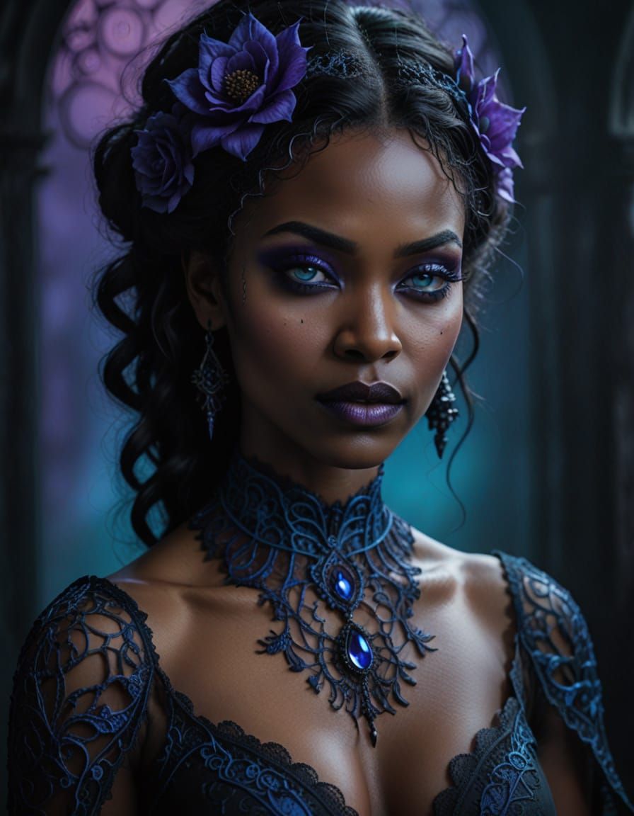Gothic Ebony Woman Portrait in Fantasy Style