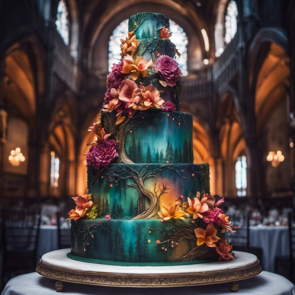 Tree-Themed Wedding Cake in Photorealistic Style