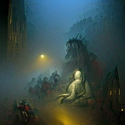 Bourbon Street Horror: Foggy Night in Engraving Style