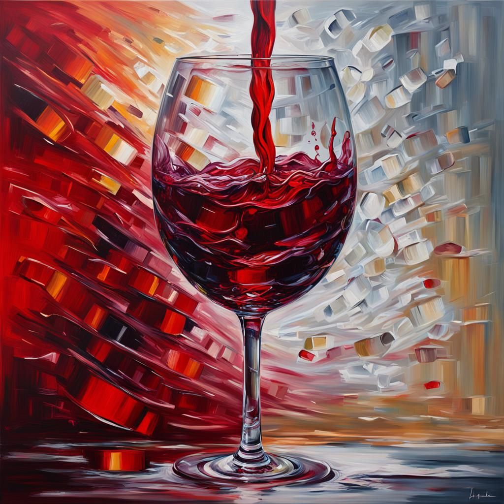 Abstract Red Wine Still Life as Oil Painting