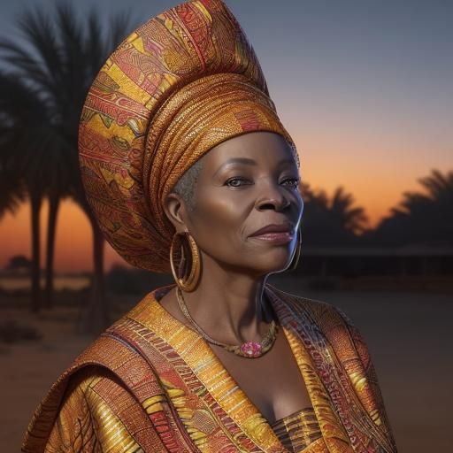 African Woman in Royal Robes at Dusk