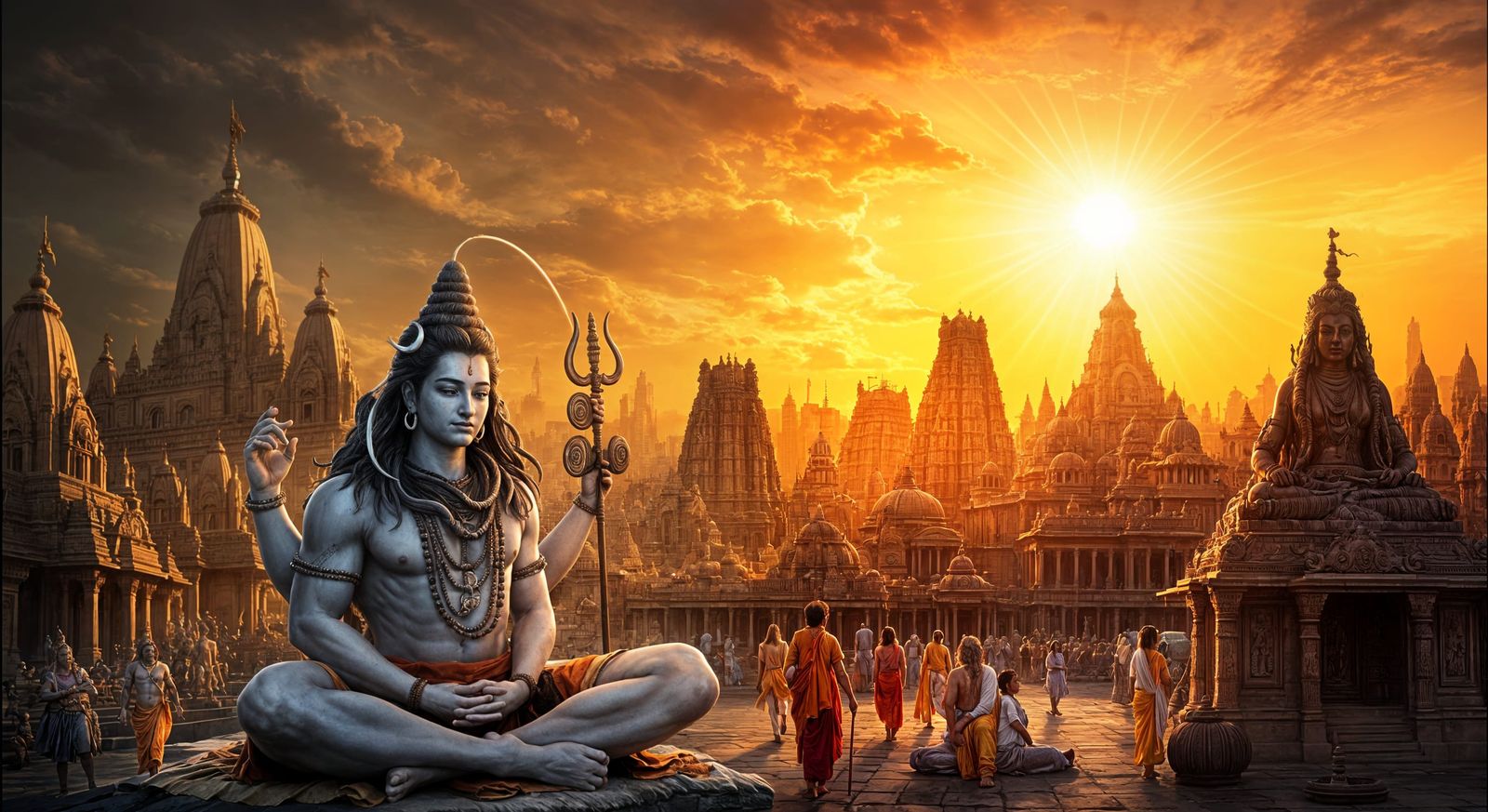 Lord Shiva in Vibrant Cityscape