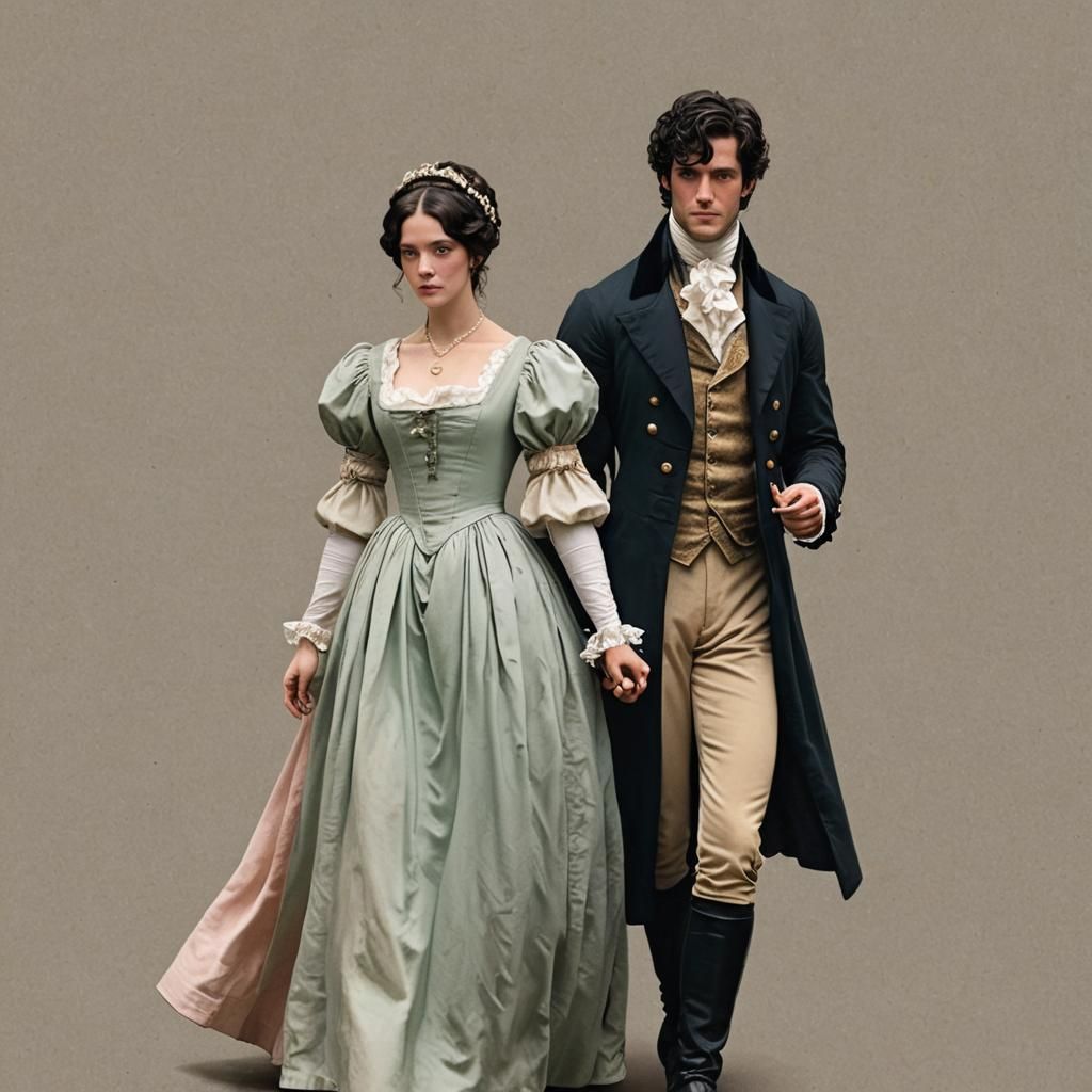 Regency Couple in London with Synthwave Neon Retro Style