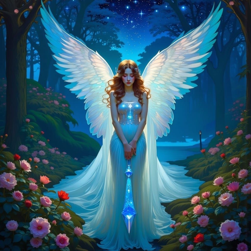 Guardian Angel in Mystical Rose Garden
