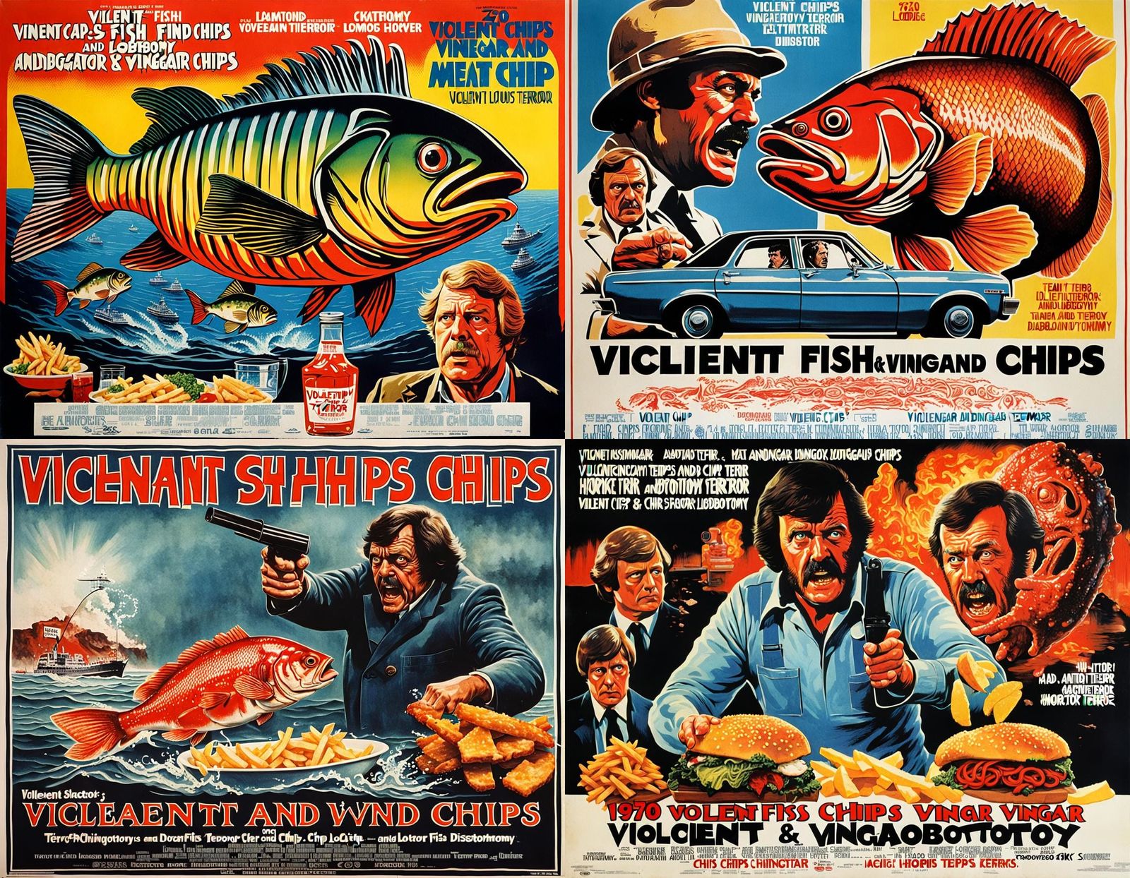 1970s Action Movie Poster: Fish, Chips, and Terror