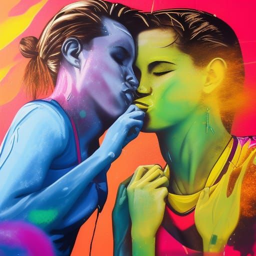 Soccer Players' Kiss in Graffiti Splash Art