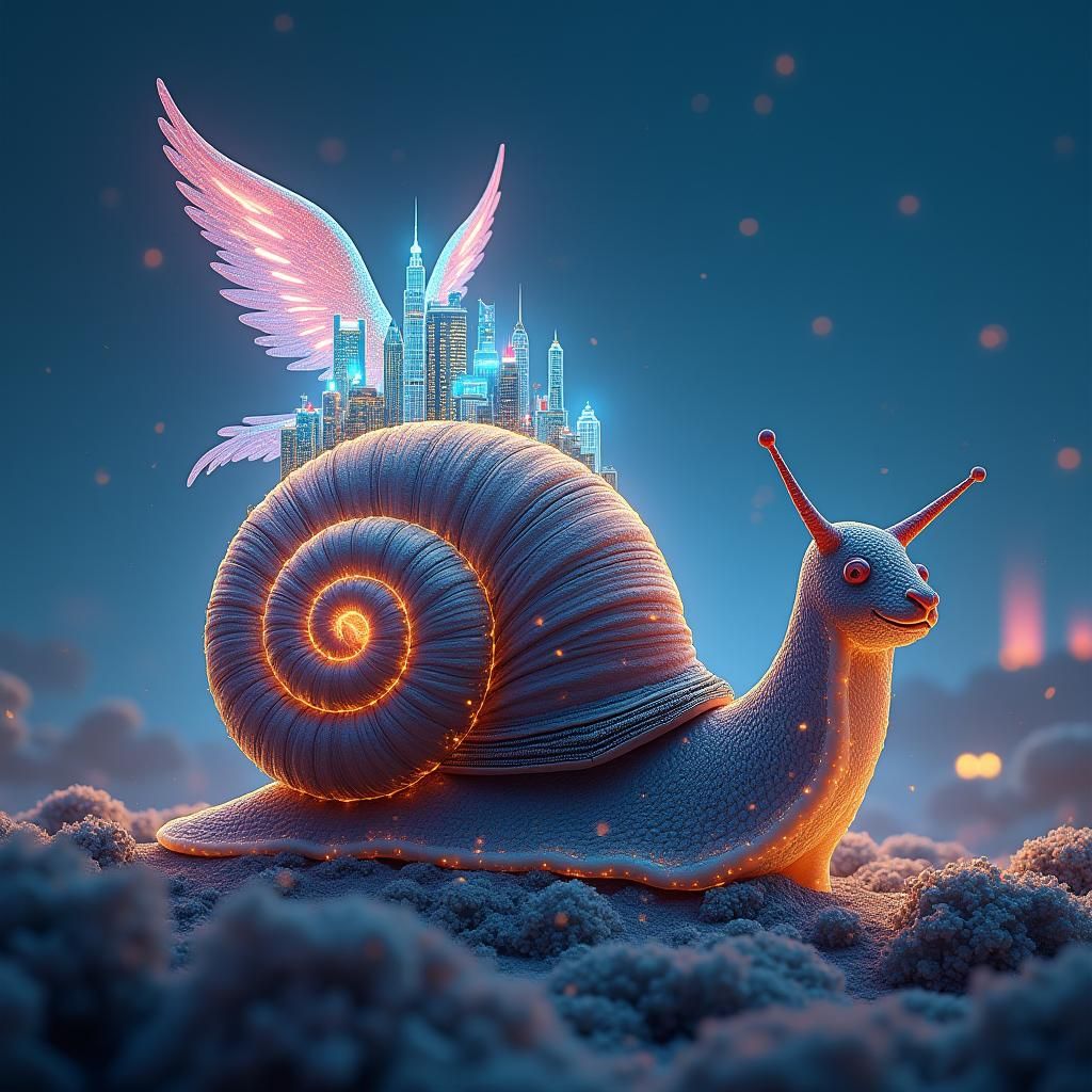 Bioluminescent City on Giant Snail Shell