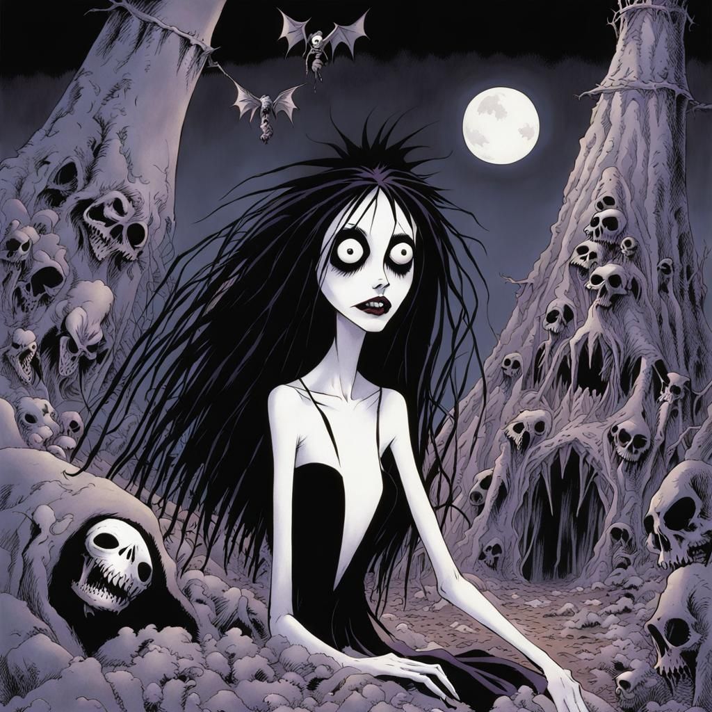 Grimdark Scene in Gothic Cartoon Style