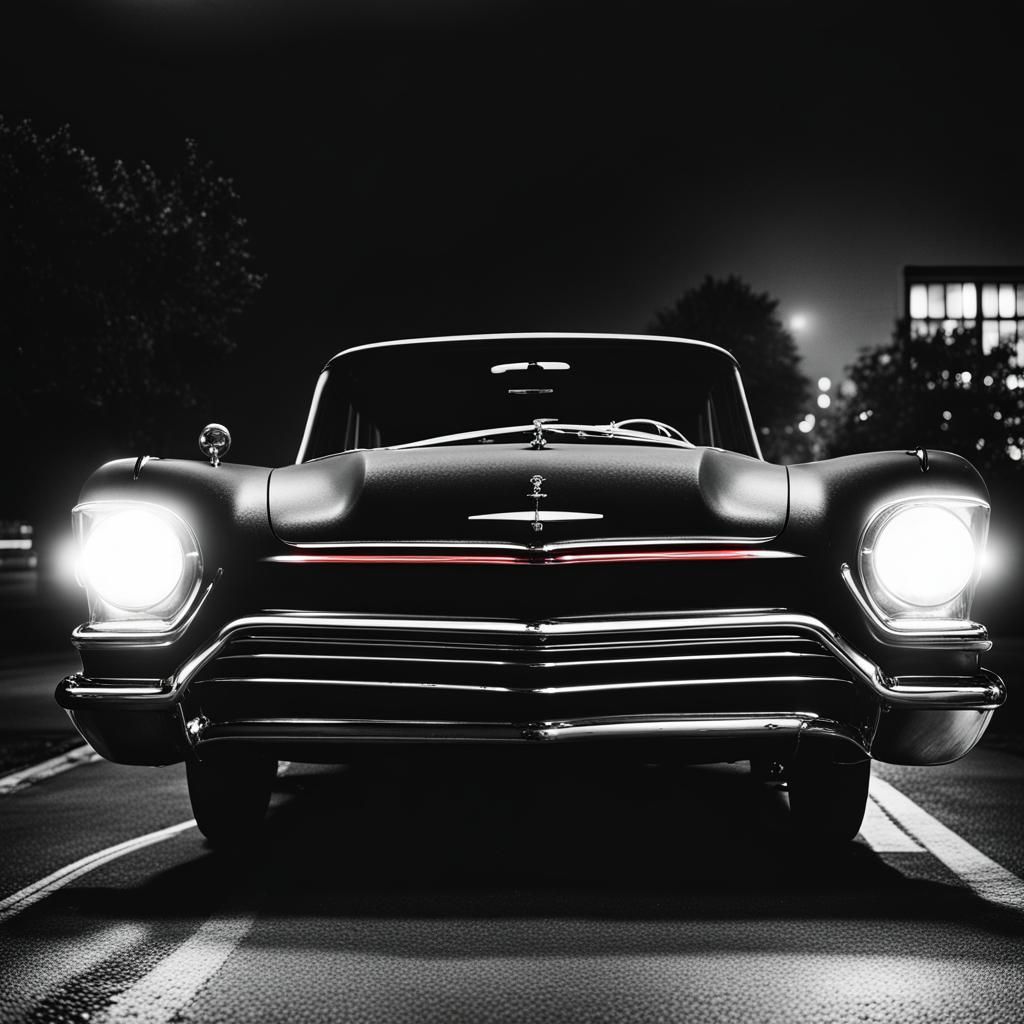 Monochrome Night: Black Car with Red Light
