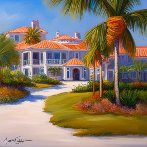 Florida Retirement Community as Oil Painting