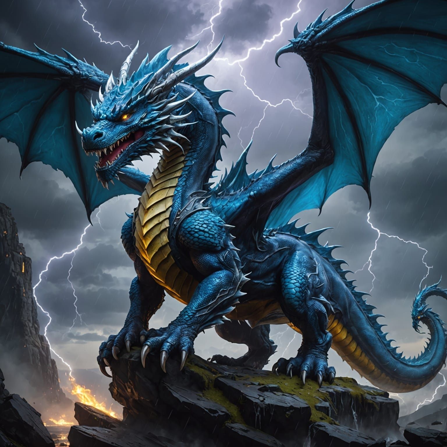 Ice Dragon Guardian in Lightning Storm