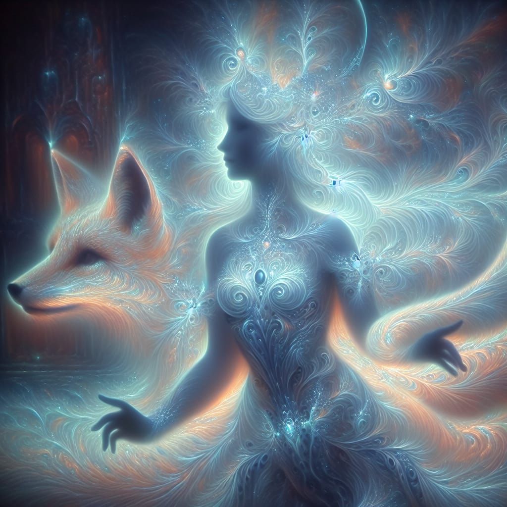 Ethereal Iridescent Fox in Impressionistic Surrealism