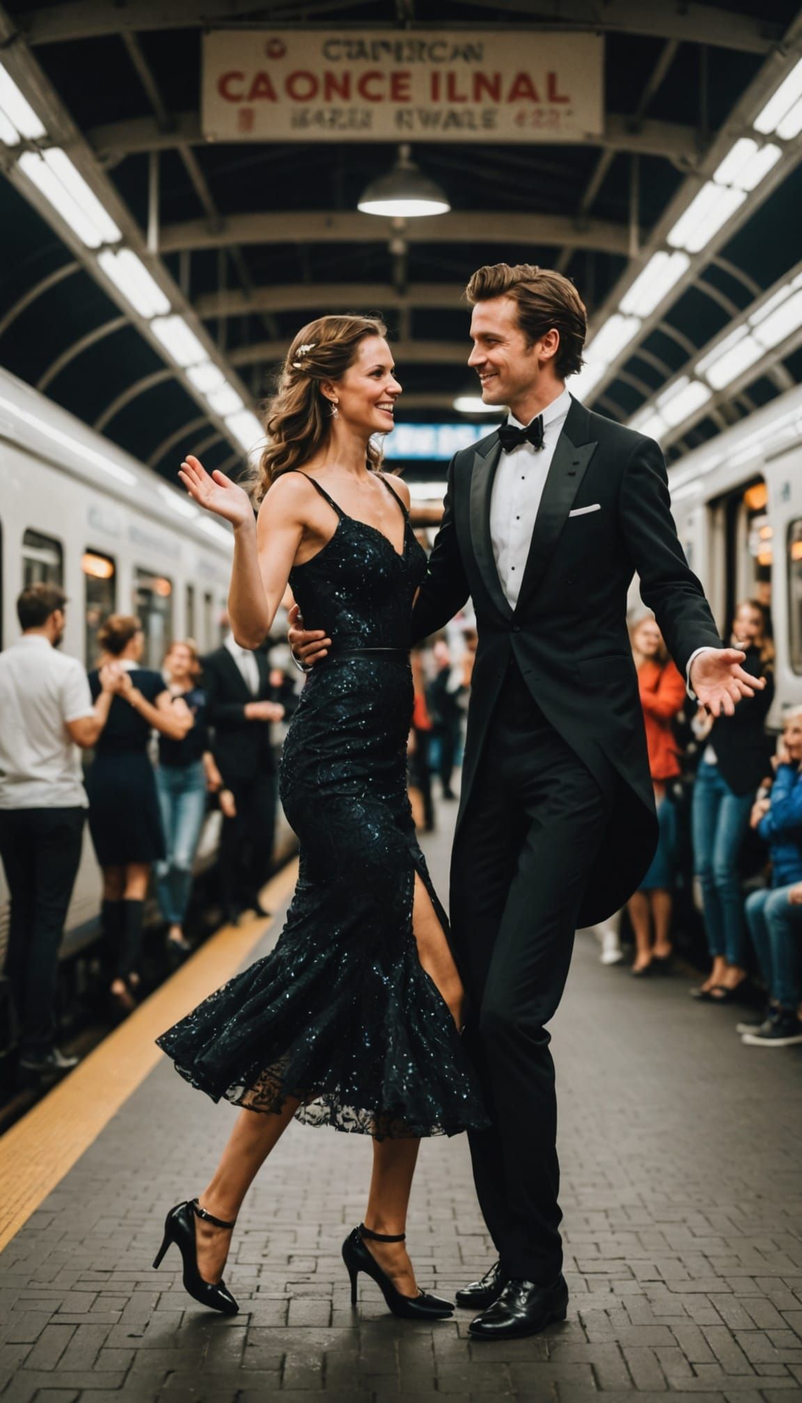 Couple Dancing in Crowded Train Station