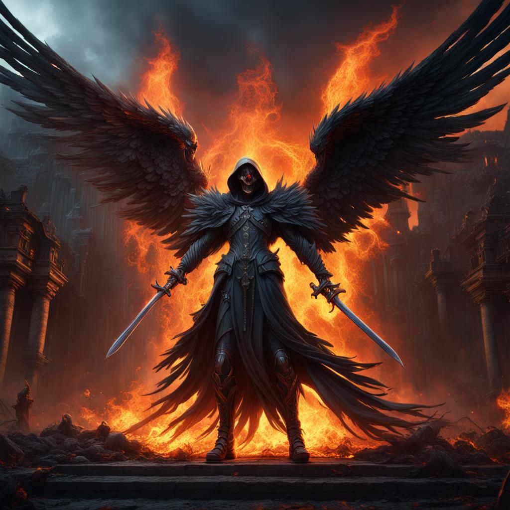 Angel of Death in Black Fire, Detailed Art