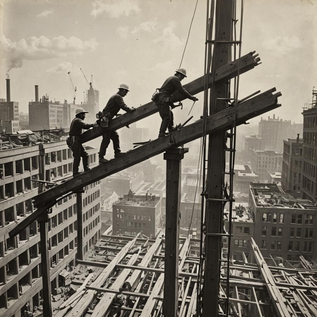 19th Century Construction Workers Building High-Rise