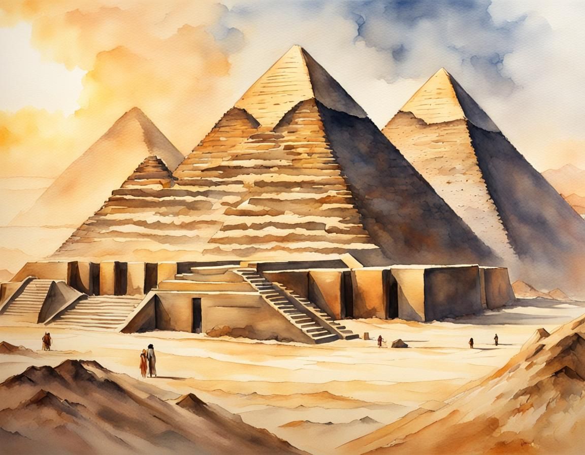 Egyptian Pyramids in Watercolor with 3D Perspective