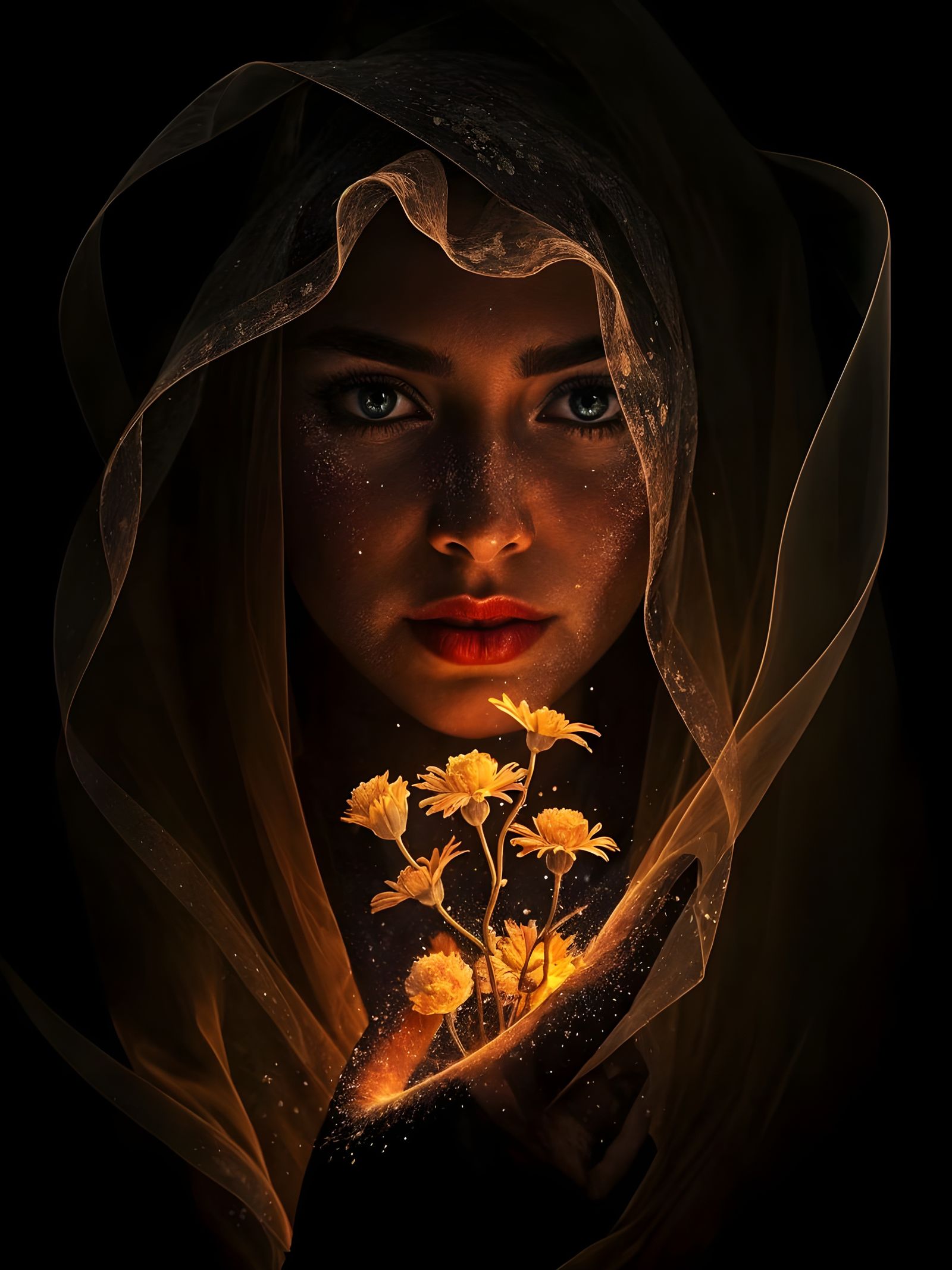 Mysterious Veiled Face Made of Light