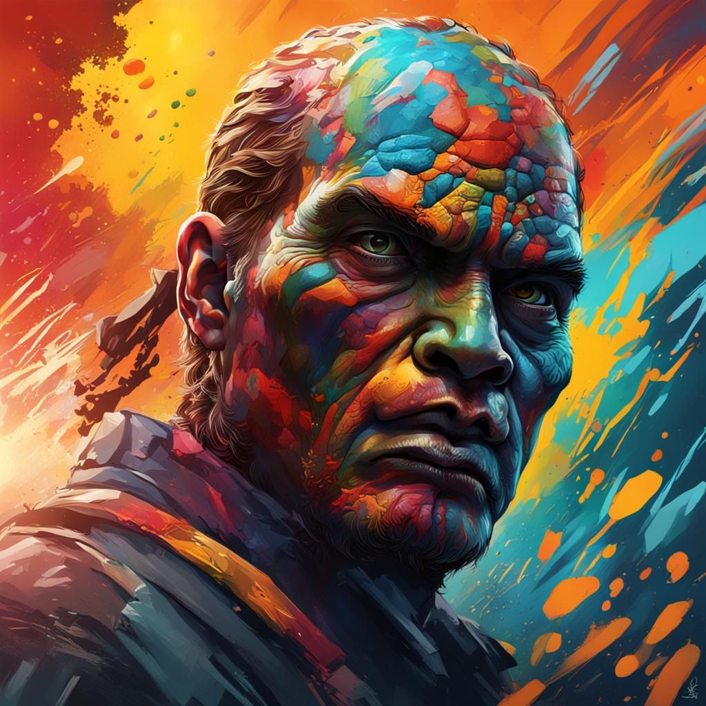 Intricate Hyperrealistic Face in Colorful Splash Art