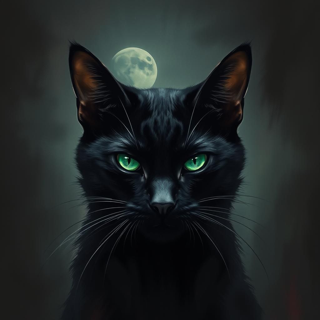Mysterious Black Cat with Emerald Eyes in Gothic Setting