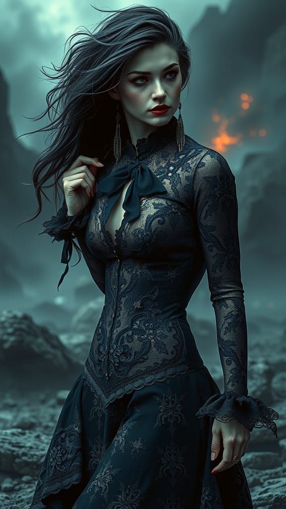 Gothic Necromancer Goddess on the Eternal Battlefield