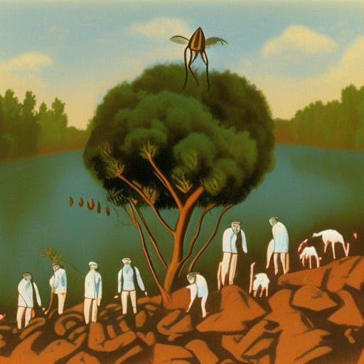 Soviet Plant on Riverbank: Expressionist Oil Painting