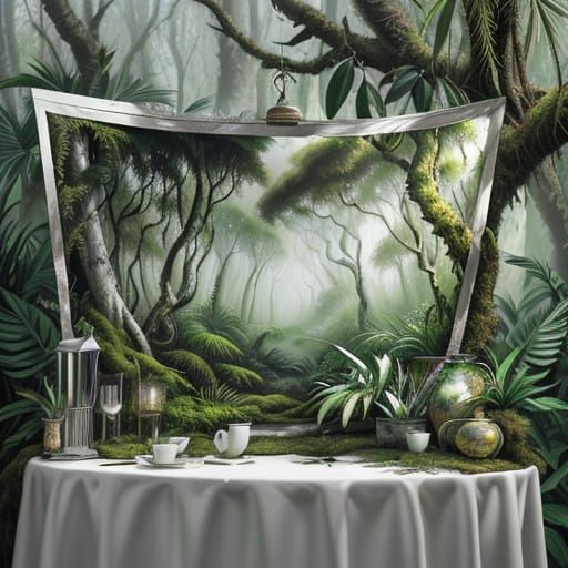 Majestic Rainforest Scene in Oil Painting