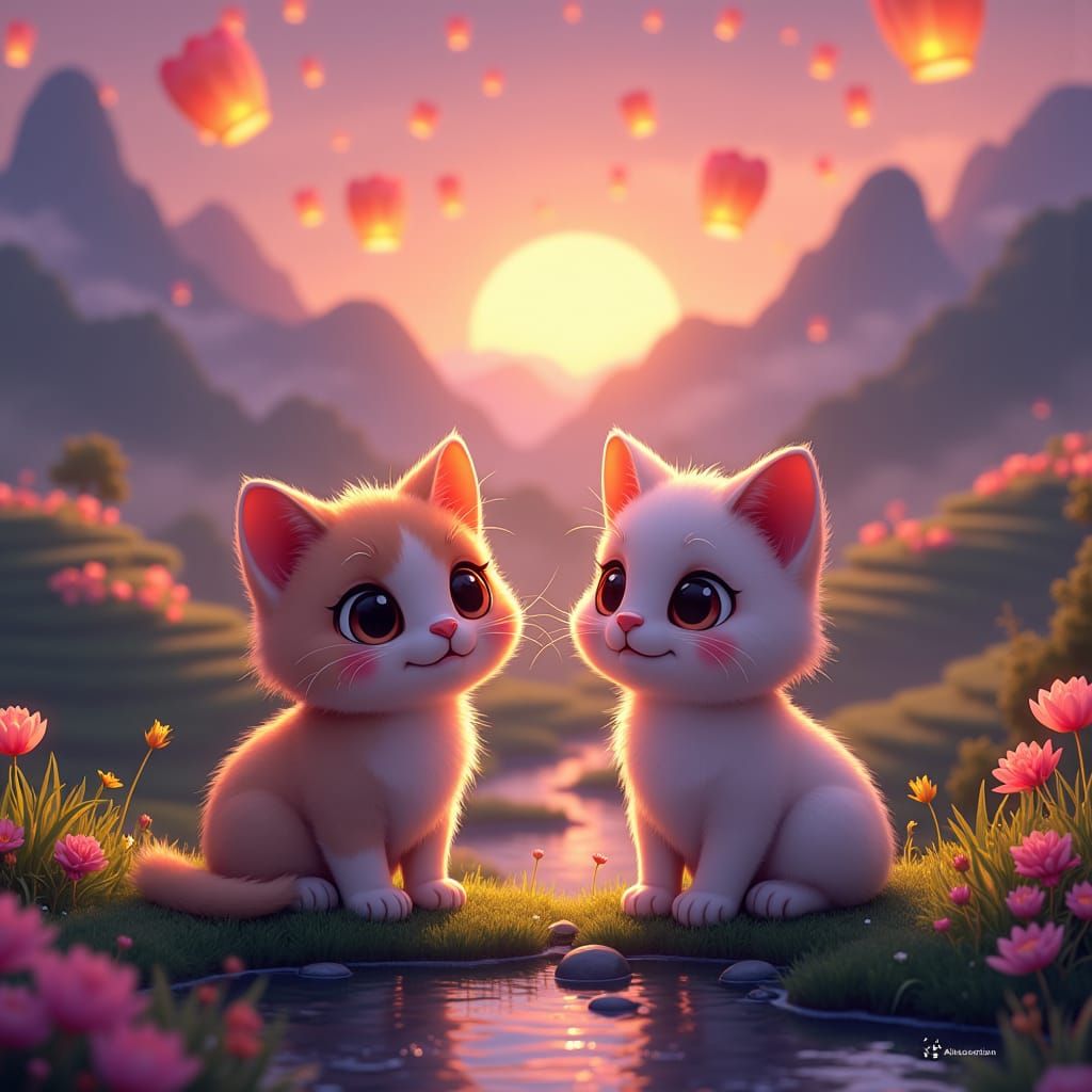Two cute animated kittens with big eyes.

Adorable animated kittens with enormous shining eyes, soft fluffy fur, and pla...