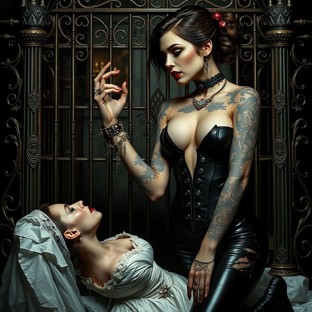 Vampire Mistress Dominates Deceased Bride in Dark, Gothic-In...