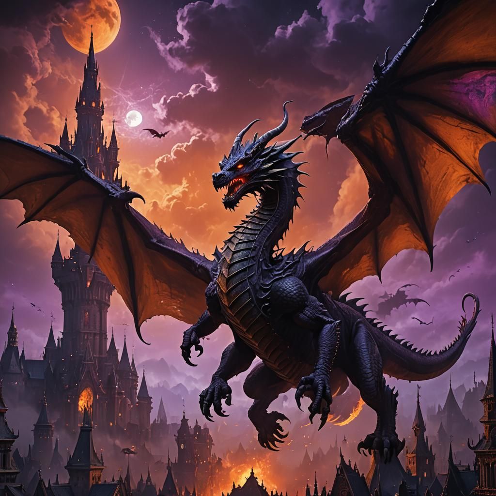 Halloween Dragon Soaring in a Mystical Sky