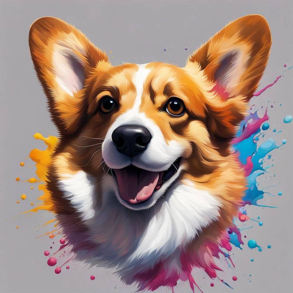 Hyperrealistic Corgi Splash Art Portrait